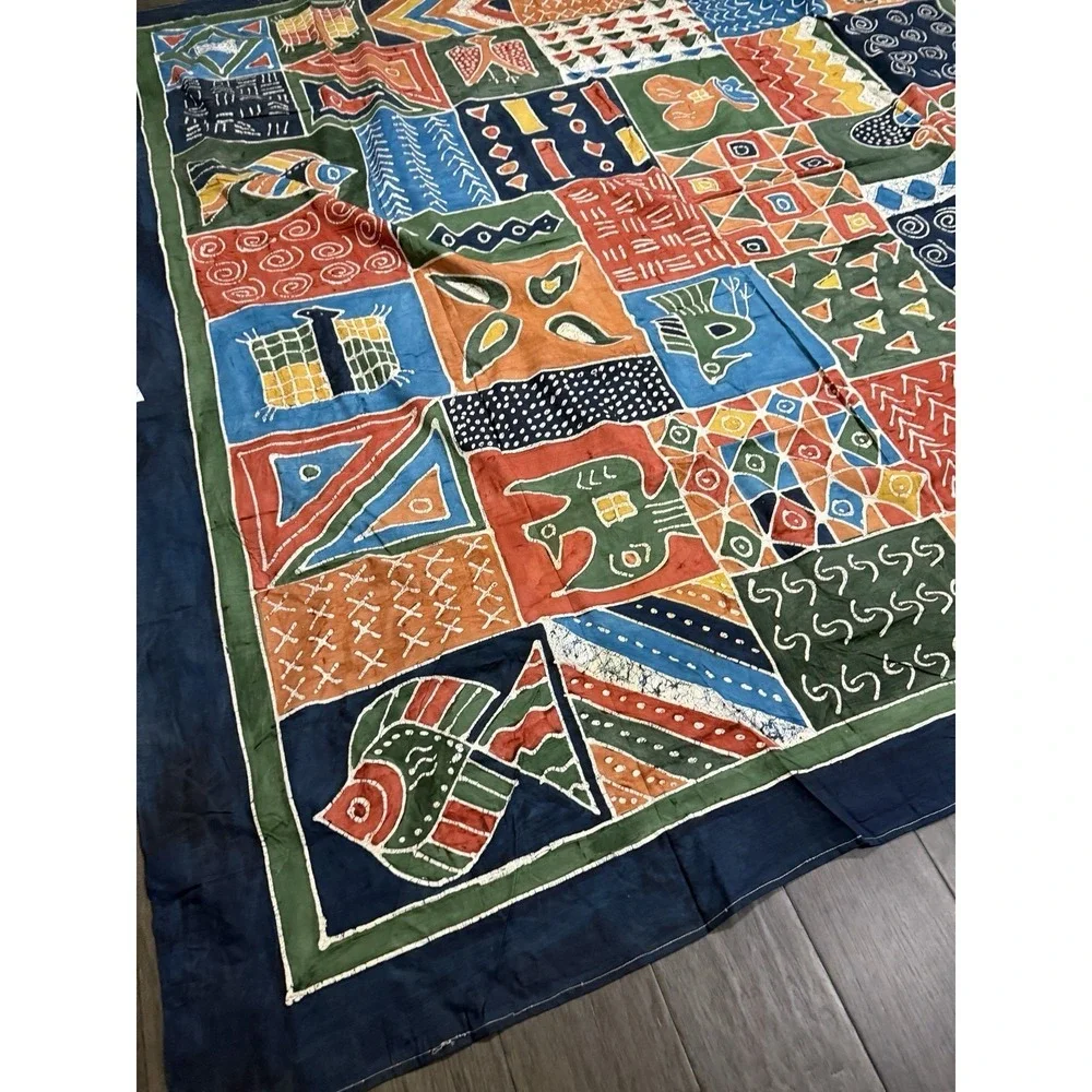 Vintage Hand Dyed‎ Batik Cotton Textile Tribal Tapestry Zimbabwe Africa 99x99
